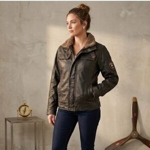 Hawke & Co Outfitter Women's Faux Leather Aviator Jacket Brown Minimalist Size 8